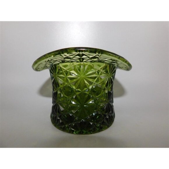 7/1232 Vintage Fenton Daisy and Button Green Glass Top Hat Candy Dish 3.25 x 4.5 - Picture 2 of 4